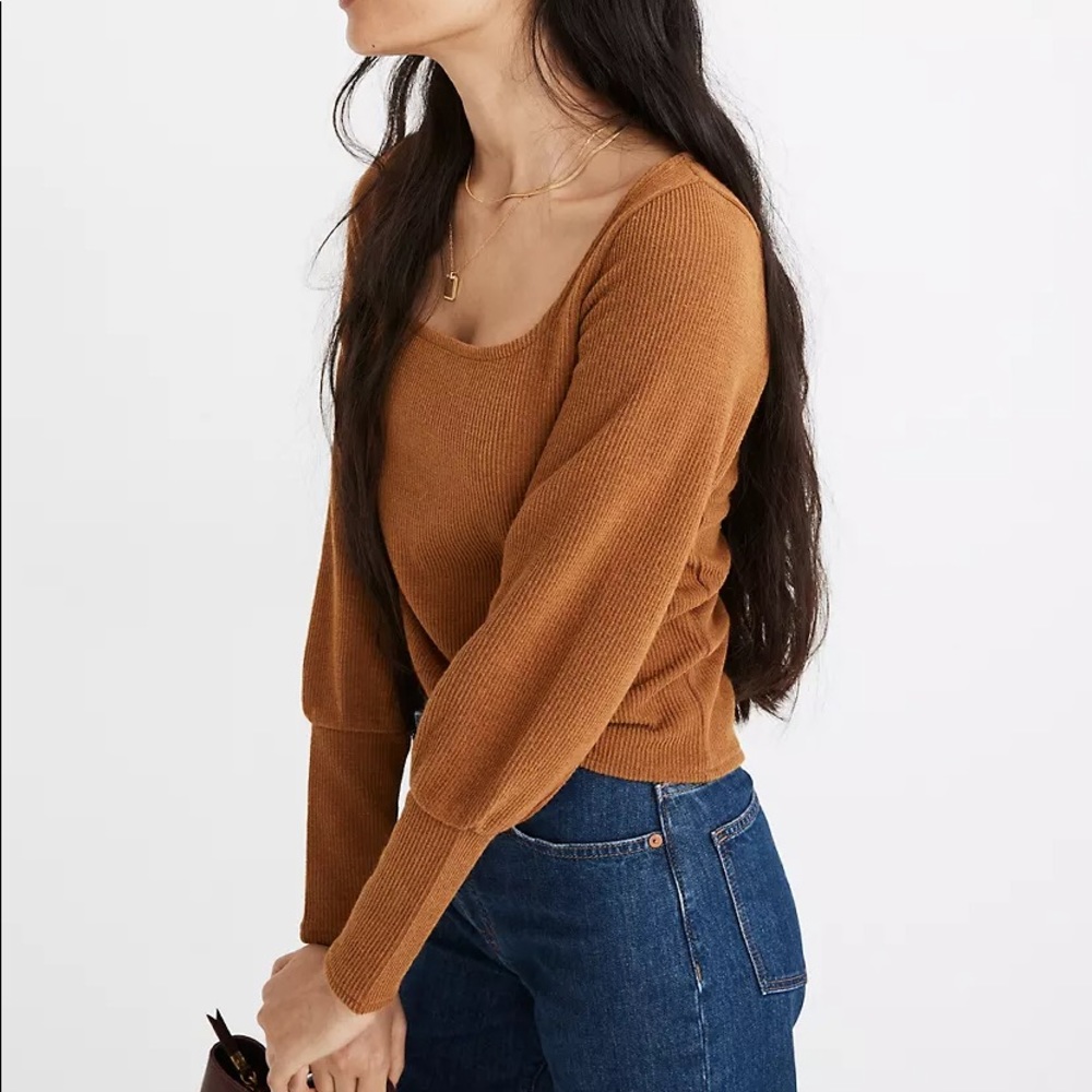 Madewell Ottoman Rib Square Neck Long Sleeve Top Size Small Style # MB170